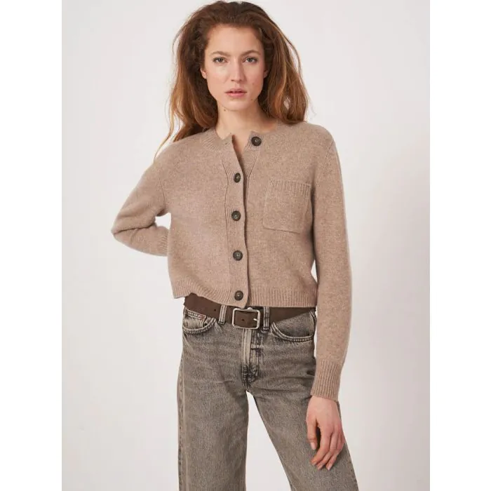 Taupe Cropped Cashmere Cardigan - REPEAT Taupe Cropped Cashmere Cardigan - REPEAT