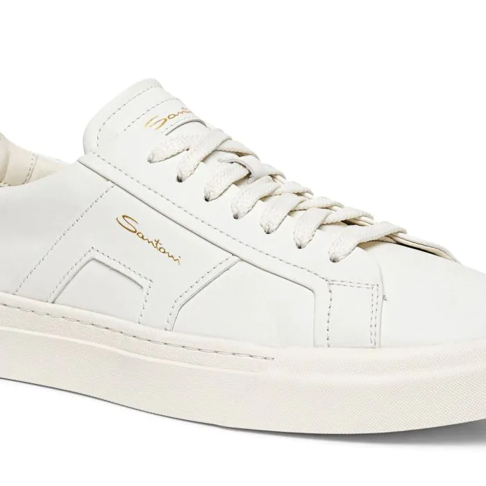 スニーカー SANTONI 'Double Buckle' sneakers White MBGT21967PNNTSIW Santoni - Double Buckle White Leather Sneaker | Mitchell Stores