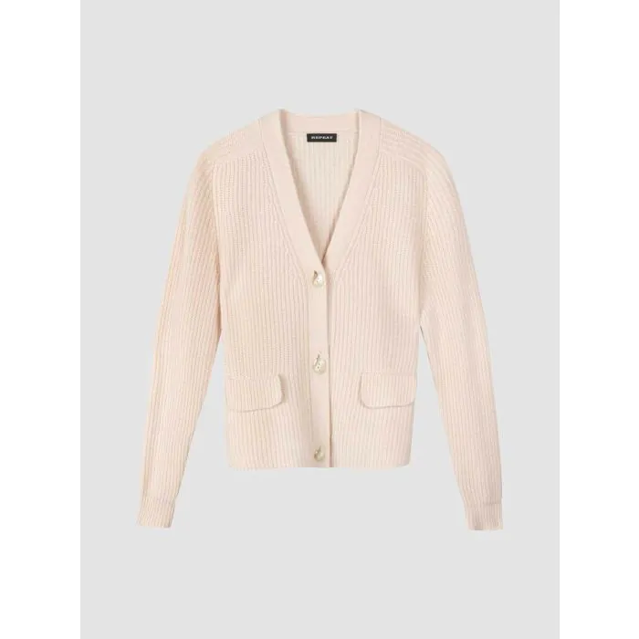 Ribbed V-neck Cardigan - Repeat Cashmere