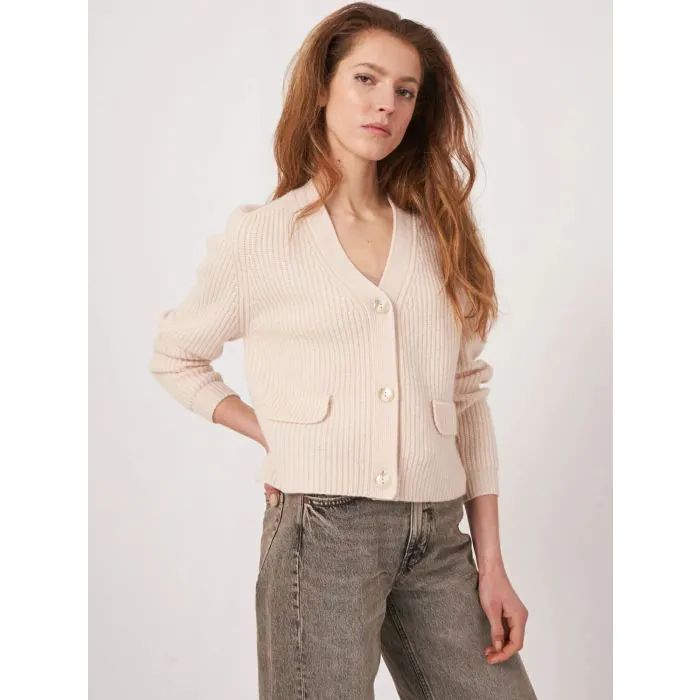Ribbed V-neck Cardigan - Repeat Cashmere