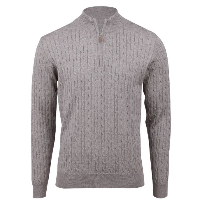 Light Mud Brown Merino Cable Half Zip From Stenströms | Stenstromsstore.com