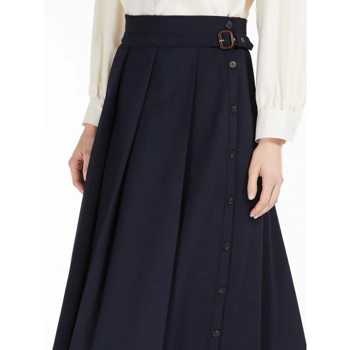 Navy Technical Wool Gabardine Skirt
