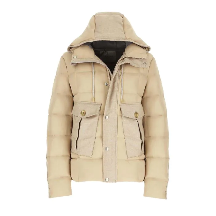 Beige Hooded Down Jacket - LBM 1911