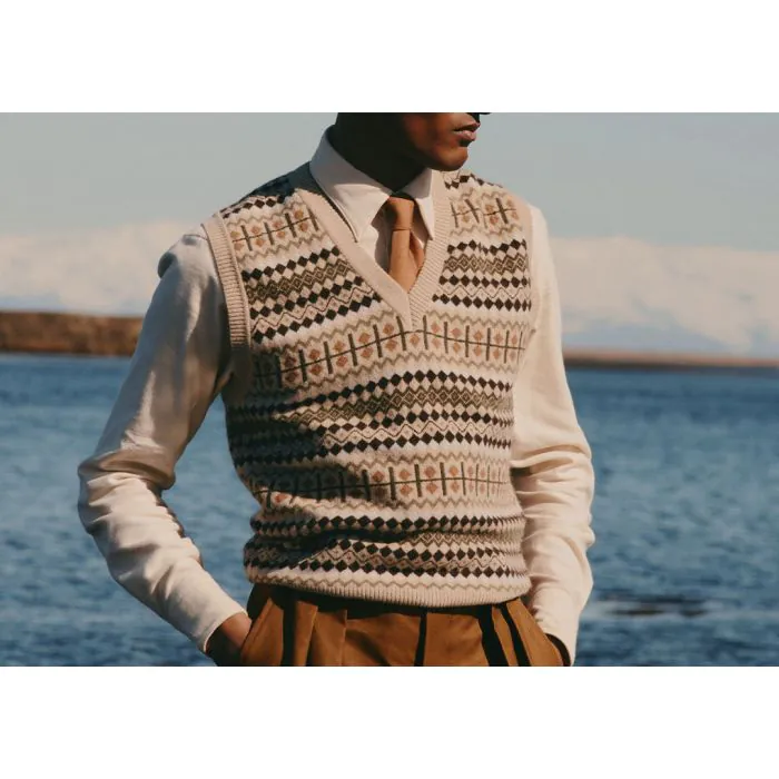 Beige Fair Isle Knit Slipover