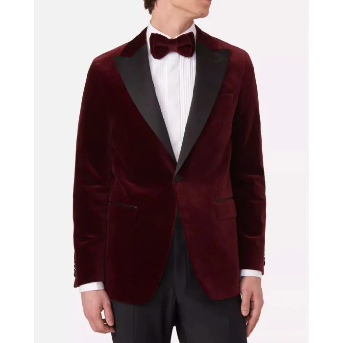 Burgundy velvet tuxedo blazer 2025