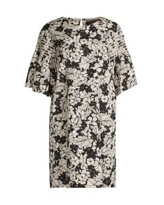 Black Floral Round Neck Dress
