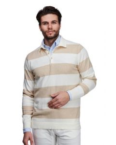 Beige Brown Striped Polo Shirt