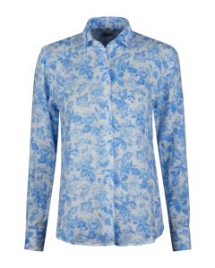 Blå blommig damskjorta tillverkad i 100% linne.