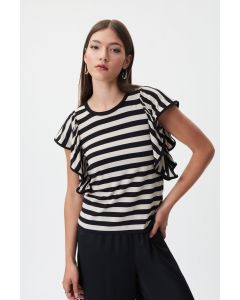 Beige Striped Ruffle Top