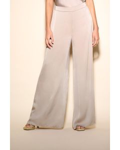 Beige Satin Wide-Leg Pants