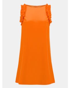 Orange scuba crepe ärmlös klänning med volang.