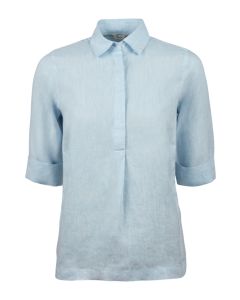 Blå pop-over linneskjorta med kort ärm.