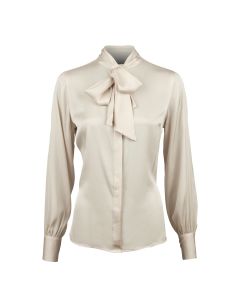 Selma Beige Silk Bow Blouse