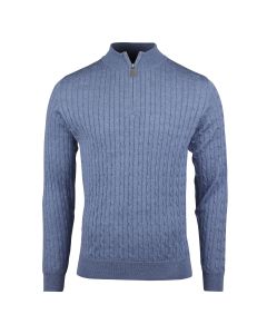 Blue Cable Knit Merino Half Zip