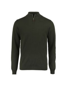 Green Textured Merino Wool Half Zip Sweater