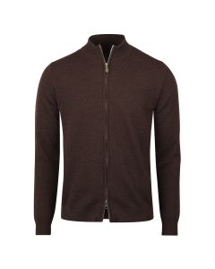 Brown Textured Merino Wool Zip Sweater