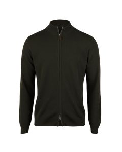 Green Textured Merino Wool Zip Sweater