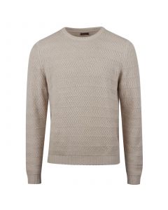 Beige Merino Herringbone Knit Sweater