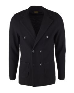 Navy Double Breasted Knit Blazer