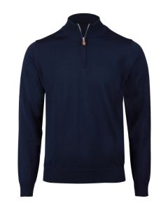 Mörkblå merinotröja med half zip.