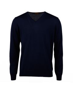 Navy Merino Wool Sweater V-Neck /w Patch