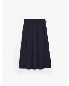 Navy Technical Wool Gabardine Skirt