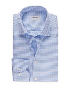 Ljusblå regular fit stretch skjorta med rutigt mönster och cut away krage.