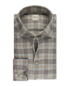 Stenströms herr Regular grå rutig flanellskjorta i 100 % twofold bomull med värmande flanell, moderate cut away krage, enkel manschett och pärlemorknappar.