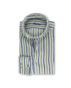 White Green Striped Linen Shirt