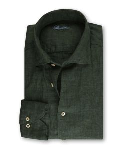 Mörkgrön linneskjorta med cut away krage.