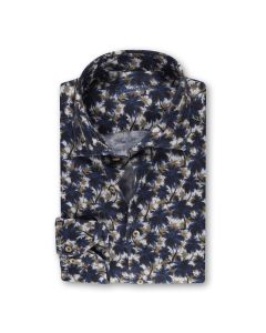 Dark Blue Patterned Linen Shirt