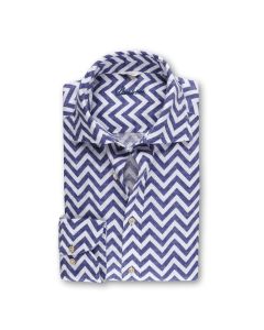 White Blue Zigzag Linen Shirt