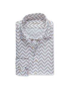 White Beige Zigzag Linen Shirt