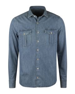 Blå jeansskjorta med bröstfickor