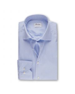 Light Blue Checkered Stretch Twill Shirt