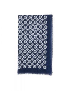 Blue Patterned Linenmix Scarf