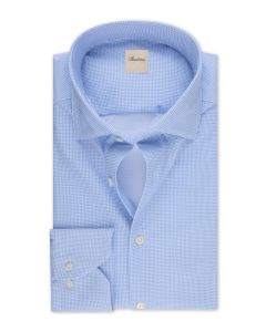 Stenströms Slimline blå jerseyskjorta i stretchig polyamid/elastan med cut away-krage, enkel manschett och pärlemorknappar.