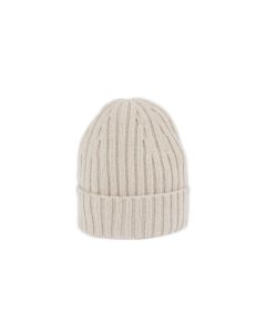 Light Beige Rib Knitted Cashmere Hat
