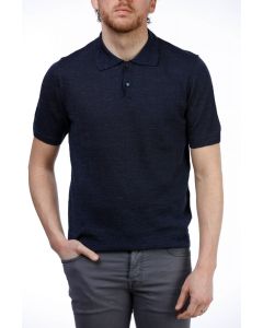 Navy Linen Mixed Polo Shirt