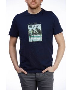 Navy T-shirt Beach Print