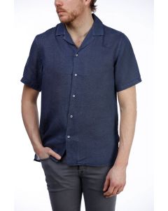 Navy Blue Linen Shirt Short Sleeve