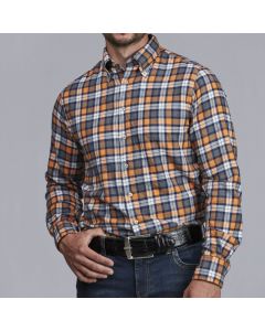 Orange Checked Casual Flannel Shirt