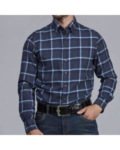 Navy Checked Casual Flannel Shirt