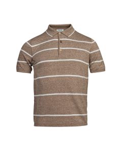 Brown Striped Linen Polo Shirt