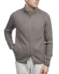 Brown Ribbed Zip Sweater