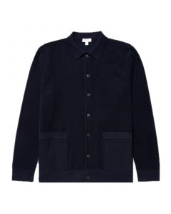 Mörkblå strukturerad skjortjacka med fickor.