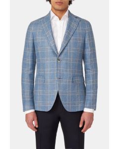 Blue Checked Linen Blazer