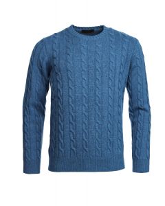 Blue Cashmere Cable Knitted Sweater